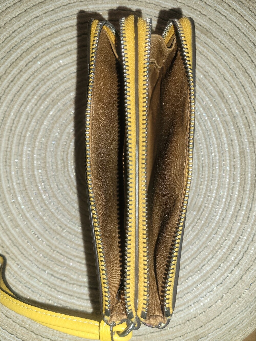 Coach Yellow Pebbled Leather Double Zip Wristlet Clutch - Picture 5 of 6